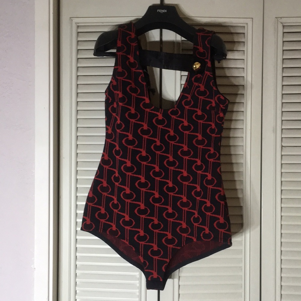 NEW Prada  button-detailed Intarsia-Knit Bodysuit